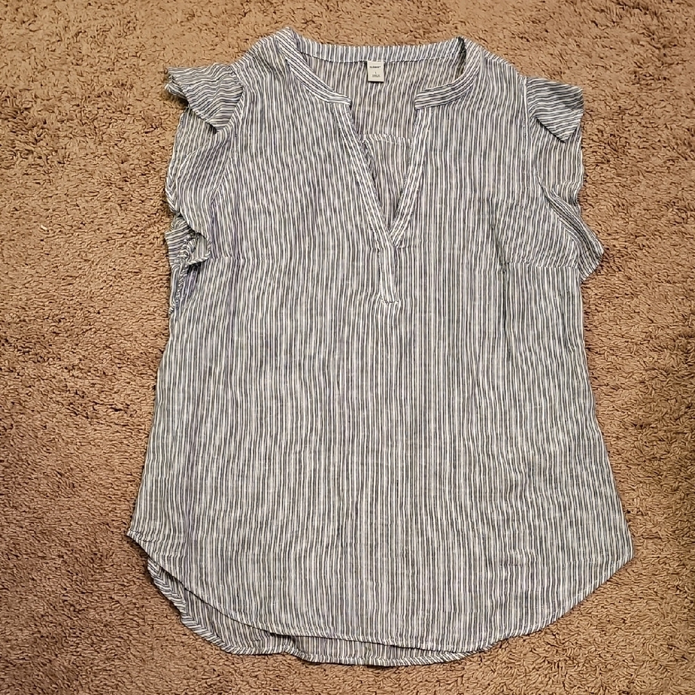 Old Navy Blue Striped Ruffle Sleeve Blouse